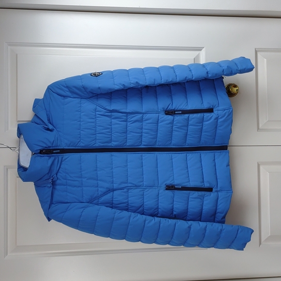 Womens Nautica Blue Stretch Packable Puffer Coat Detachable Hood Water - Picture 11 of 16